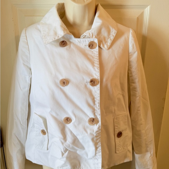 J.Crew White Pea Coat Jacket Womens Size 6 Cropped Cotton EUC Y2K Chic - Picture 5 of 5